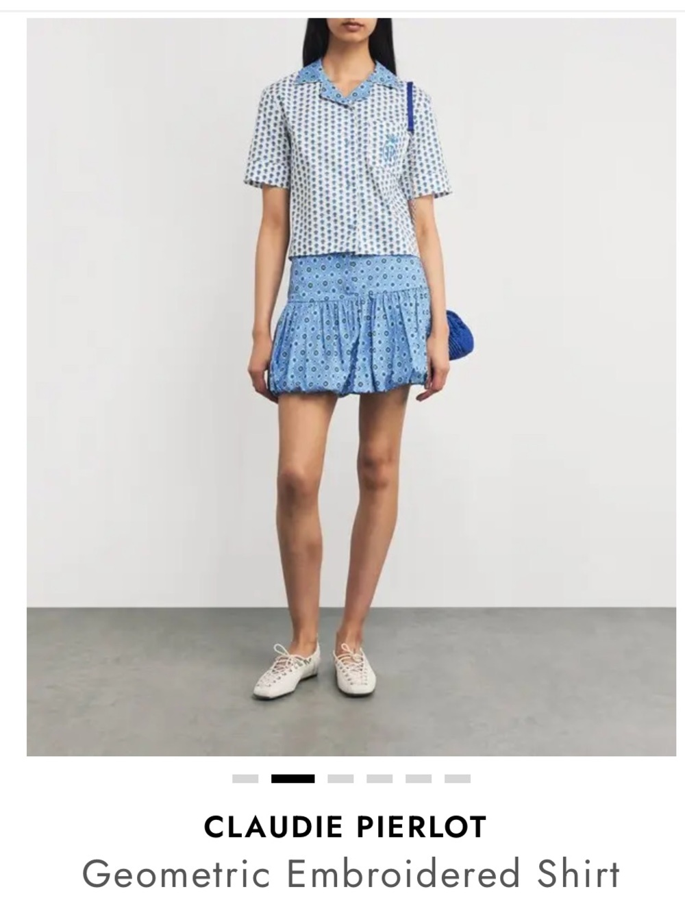 Claudie Pierlot Geometric Embroidered Shirt in Blue and White